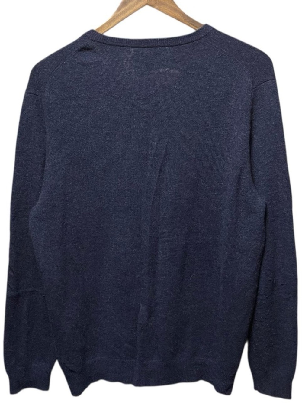 plain blank navy blue cashmere clubroom luxury V-neck crewneck casual sweater - Picture 4 of 4